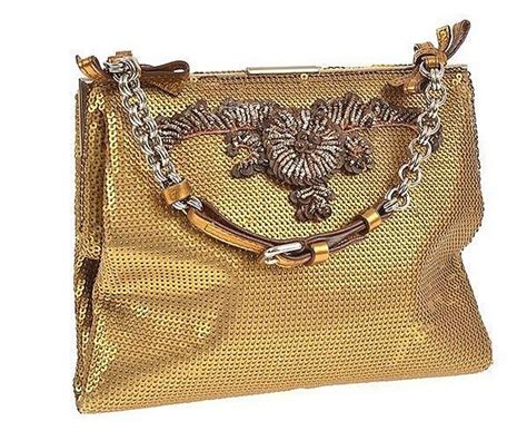 prada evening pouch gold crochet.